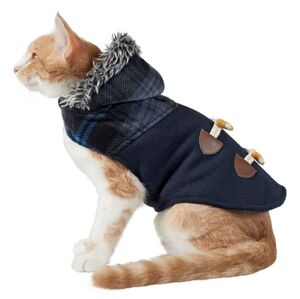 Frisco Mediumweight Plaid Hooded Insulated Dog & Cat Peacoat, Navy, Medium